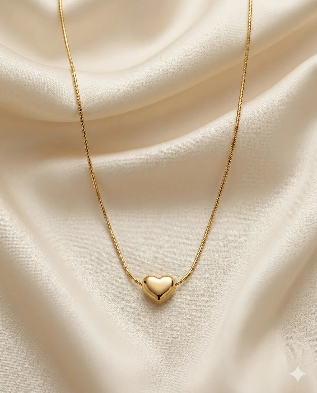 Gold Toned Puffed Heart Pendant Necklace for Women