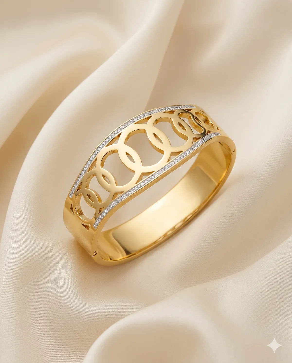 Gold Plated Interlocking Circle Pattern Cuff Bracelet for Women