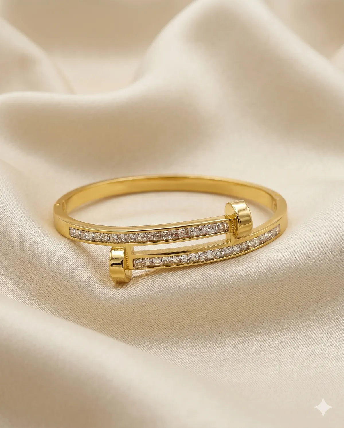 Gold Plated Crystal Studded Nail Bangle Bracelet for Women