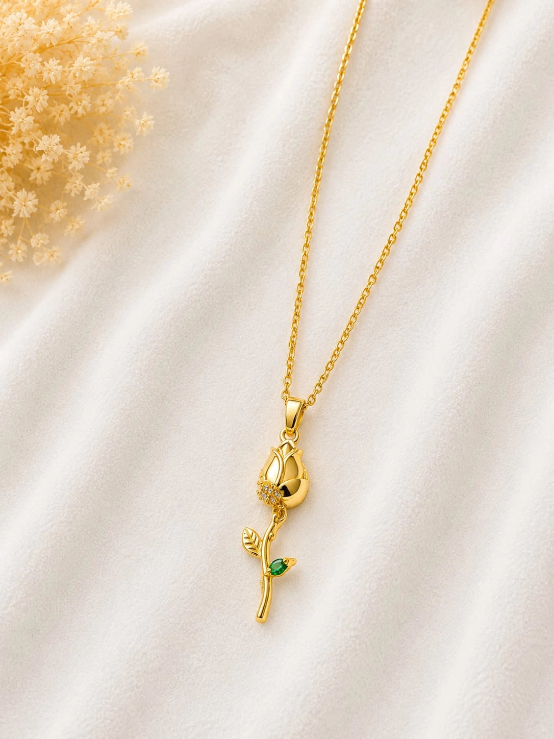 Gold Finished Yellow Stone Rose Tulip Pendant Necklace