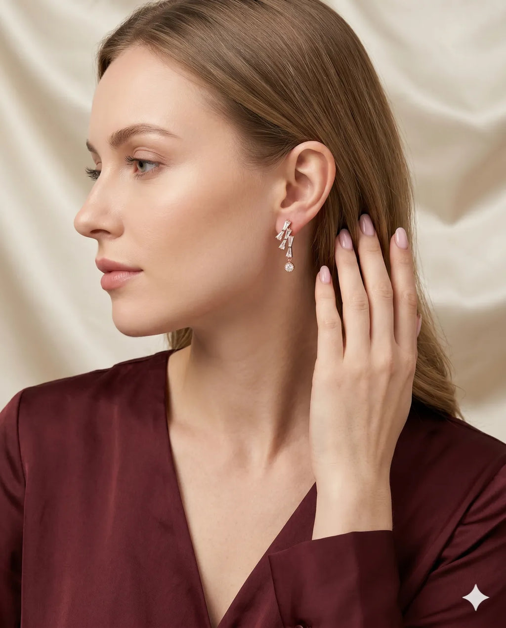 Rose Gold Baguette Crystal Dangle Earrings for Women