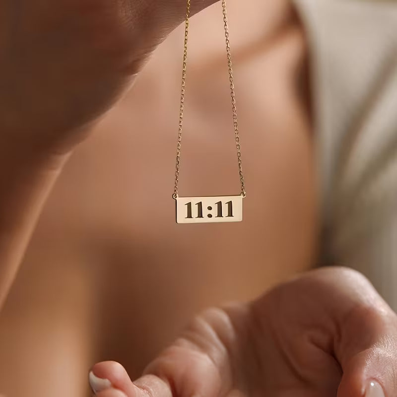 Gold Finished 11:11 Number Bar Pendant Necklace