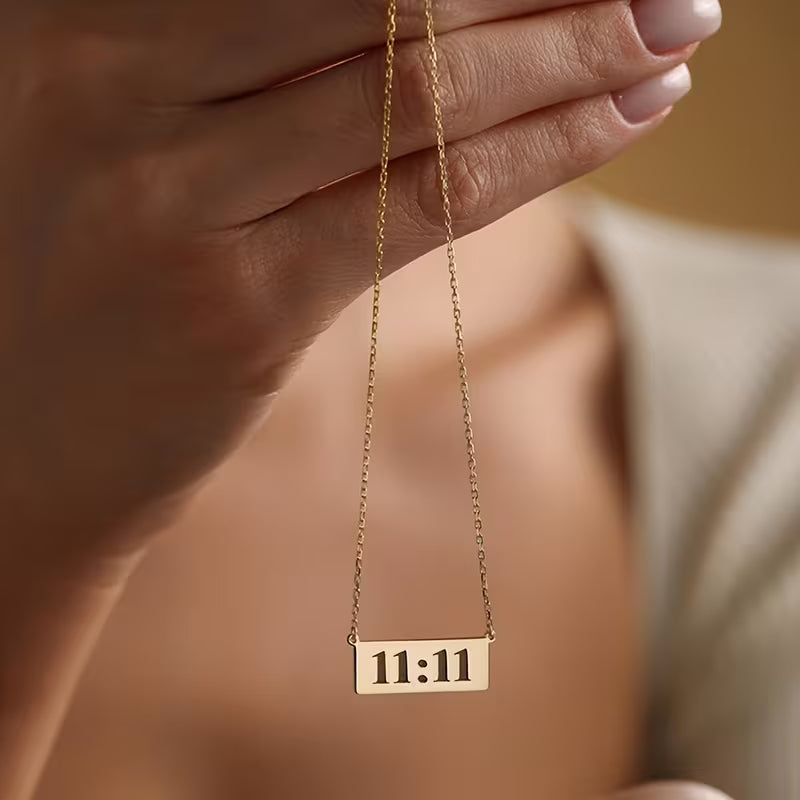 Gold Finished 11:11 Number Bar Pendant Necklace