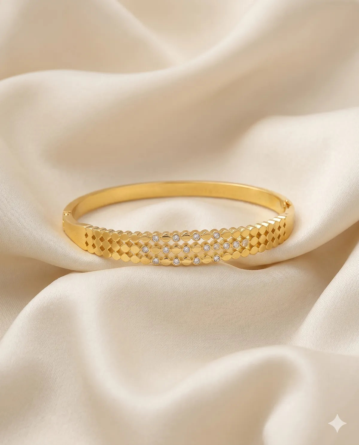 Gold Plated Crystal Studded Textured Bangle Bracelet for Women