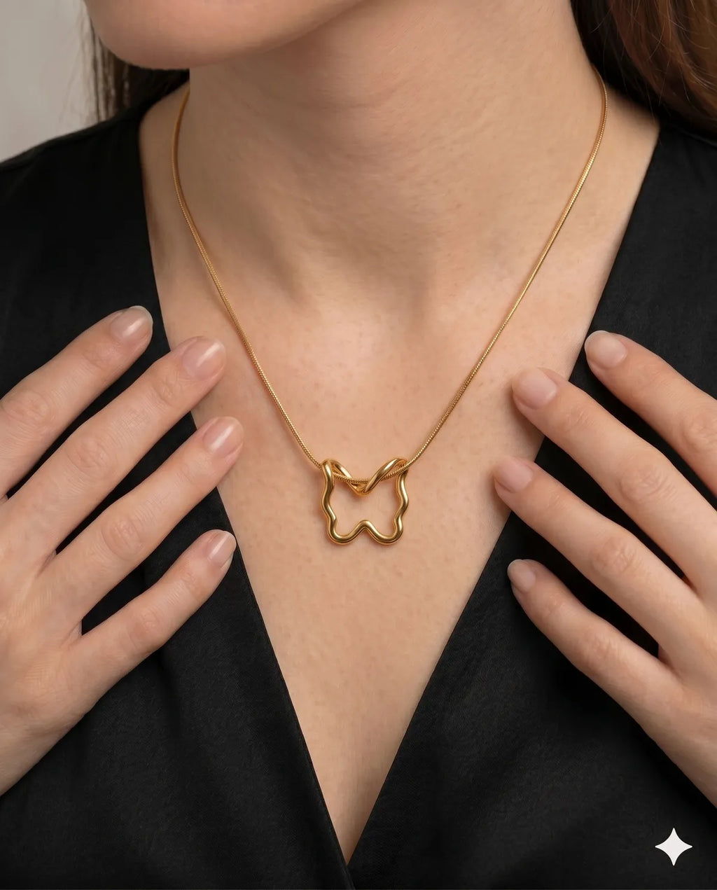 Gold Tone Hollow Butterfly Pendant Necklace for Women