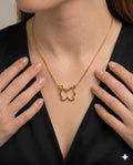 Gold Tone Hollow Butterfly Pendant Necklace for Women