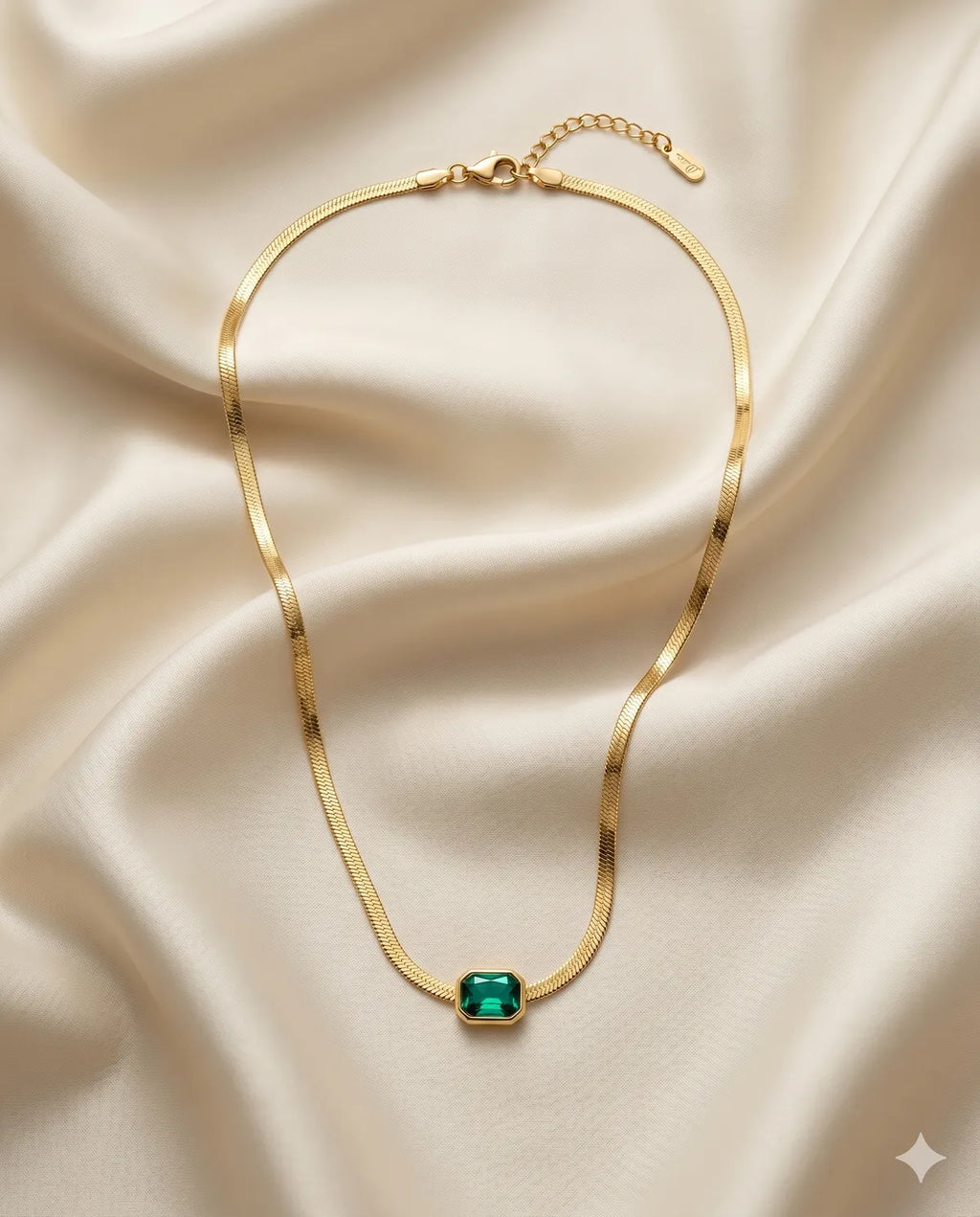 Gold Plated Emerald Stone Chain Necklace for Women