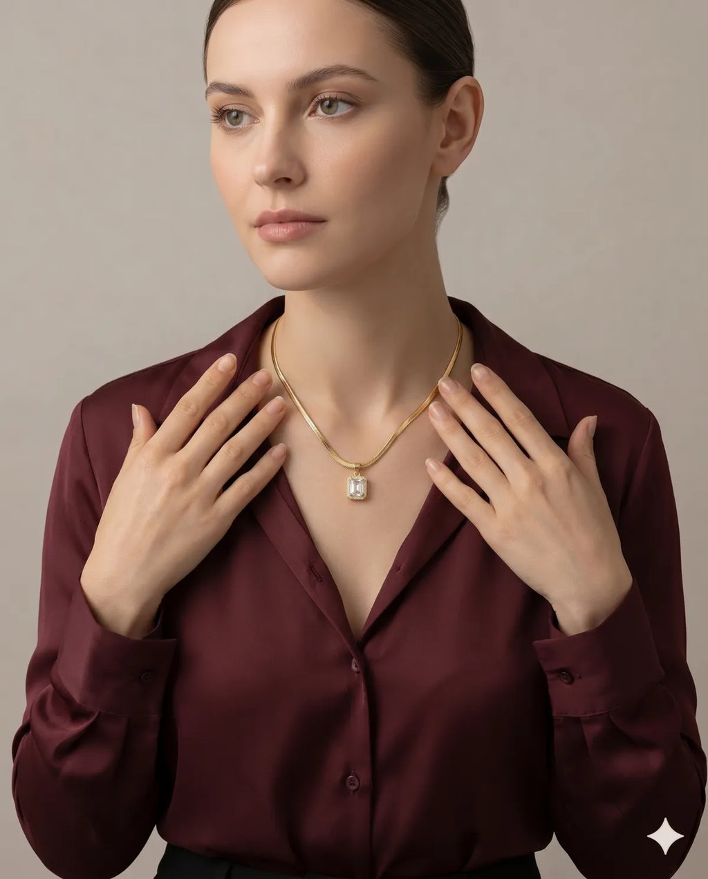 Gold Finished Pave Crystal Rectangular Pendant Necklace