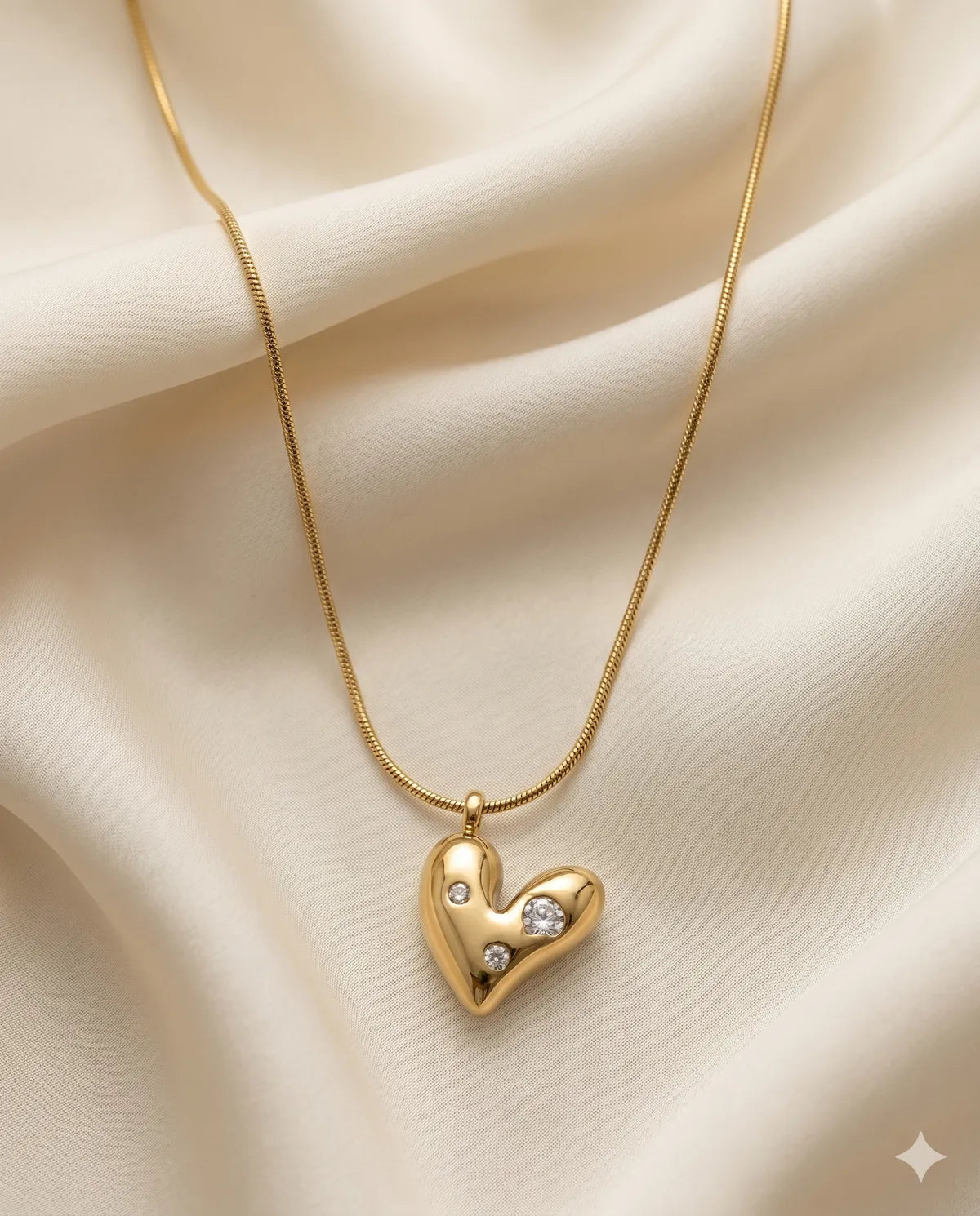 Gold Tone Heart Shaped Pendant Necklace with Crystal Accents