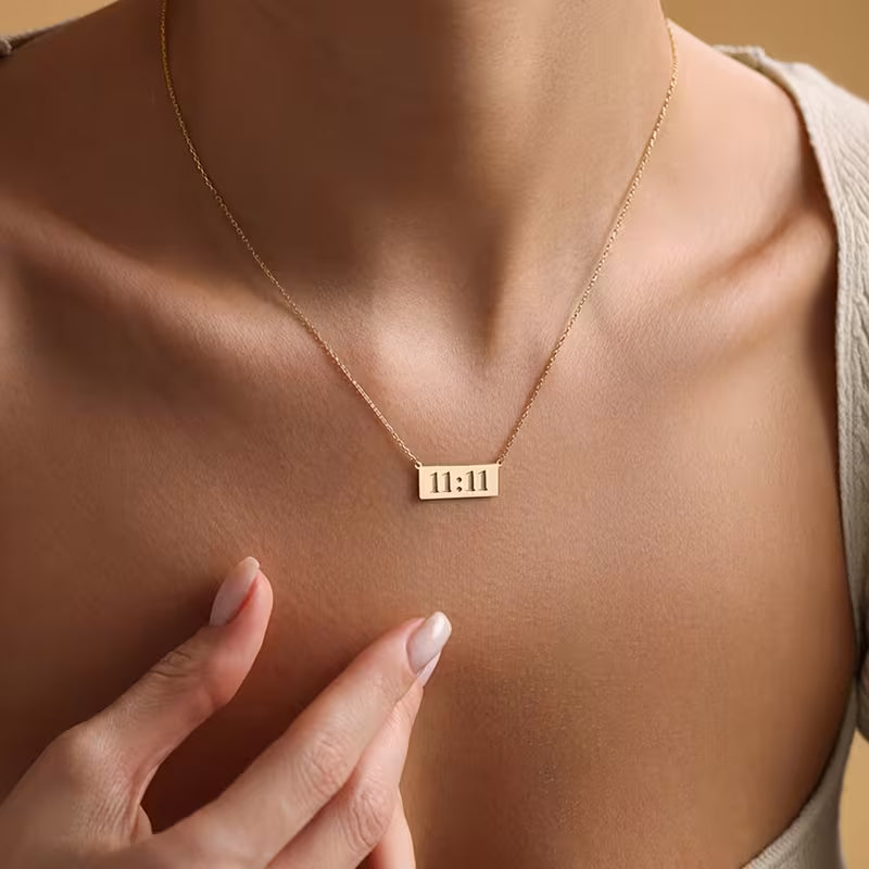 Gold Finished 11:11 Number Bar Pendant Necklace