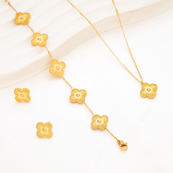 Stainless Steel Gold Plated Set Of Anti Tarnish Clover Jewellery Set For Girls And Women