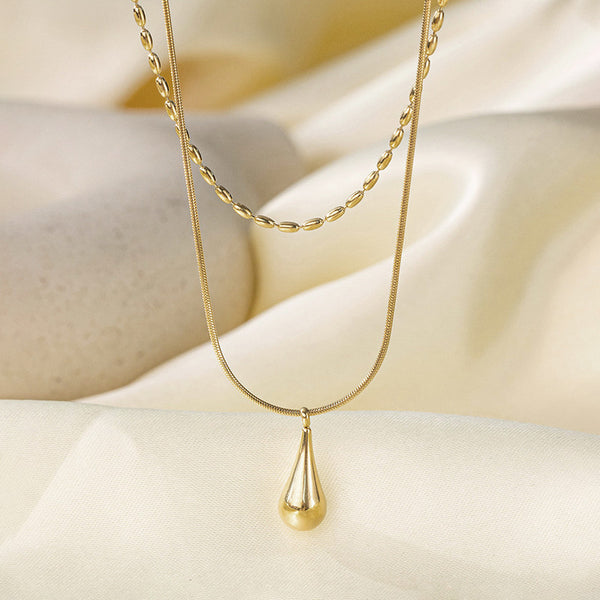 Gold-Plated Anti Tarnish Minimalistic Teardrop Layered Necklace