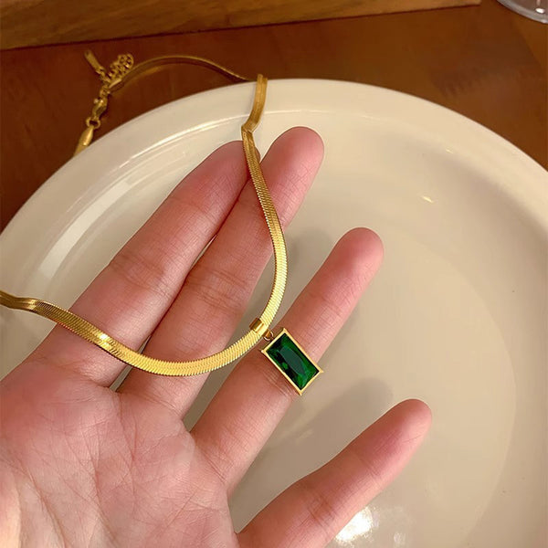 Gold-Plated Anti Tarnish Green Geometric Pendant