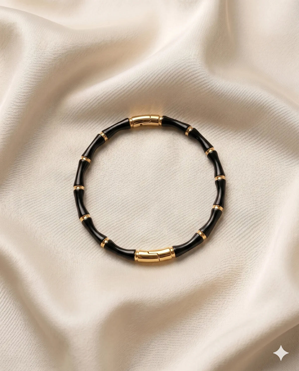 Black And Gold Beaded Link Bracelet
