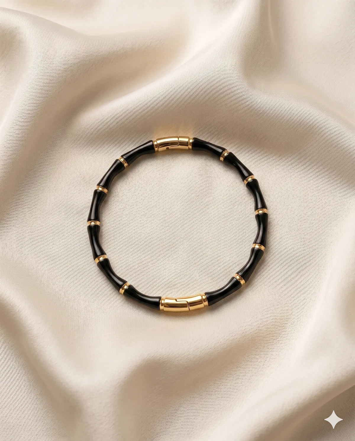 Black And Gold Beaded Link Bracelet