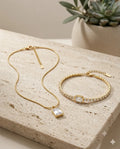 Gold Baguette Crystal Necklace and Tennis Bracelet Combo Set