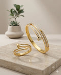 Gold Baguette Diamond Nail Style Jewelry Combo Set