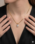 Gold Emerald Cut Clear CZ Solitaire Pendant Necklace For Women