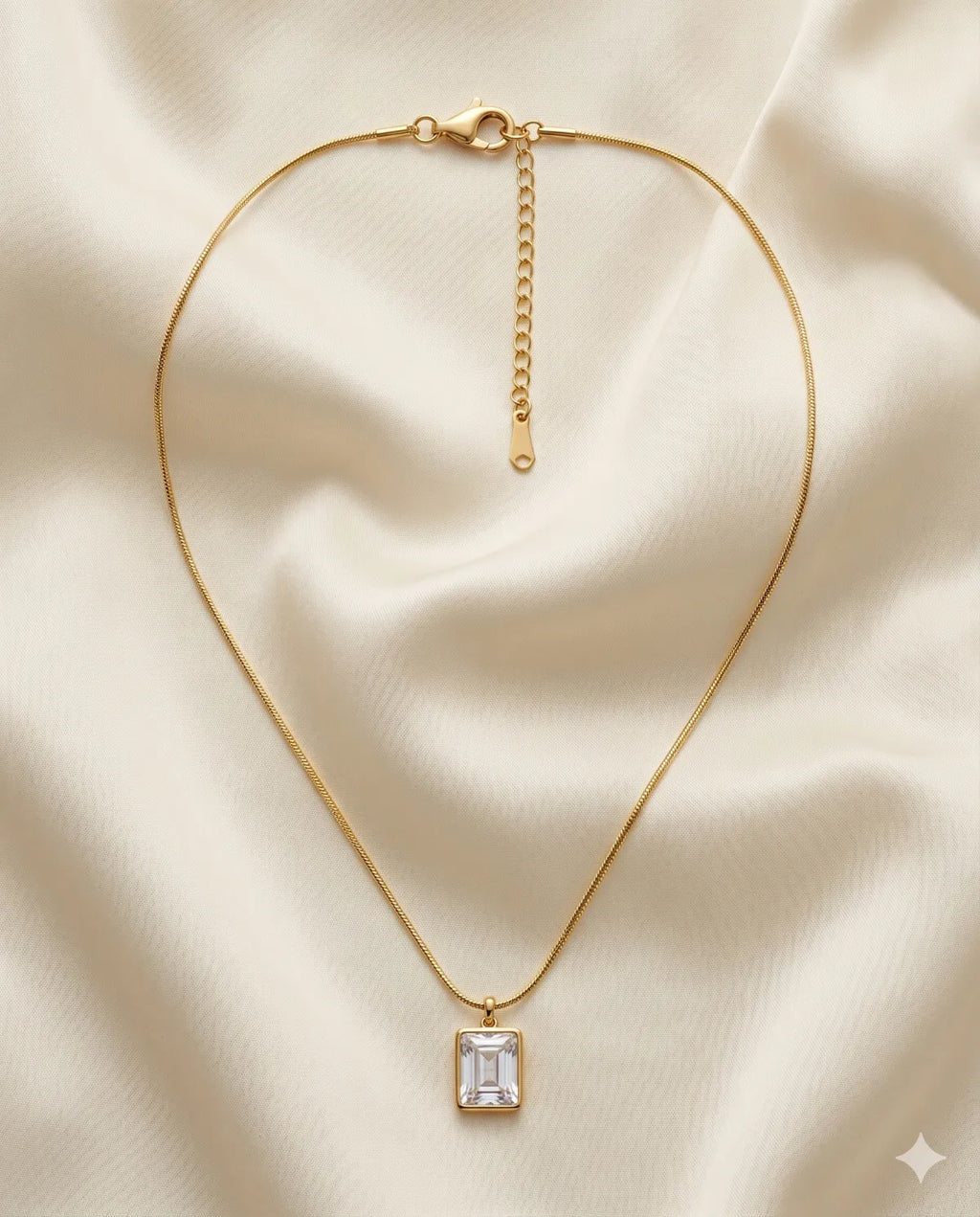 Gold Emerald Cut Clear CZ Solitaire Pendant Necklace For Women