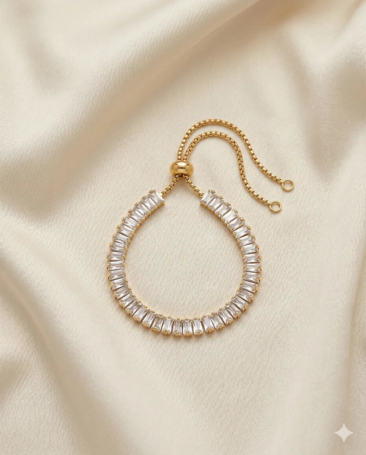 Gold Finished Adjustable Baguette Crystal Slider Bracelet