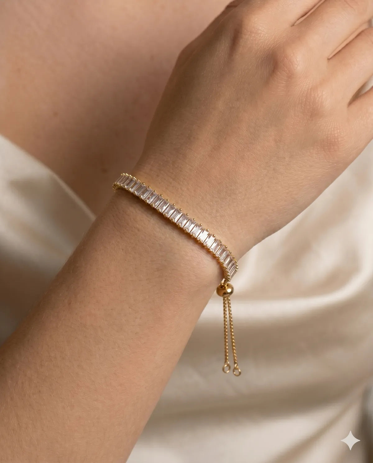 Gold Finished Adjustable Baguette Crystal Slider Bracelet