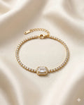 Gold Finished Baguette Crystal Tennis Bracelet Minimalist Style