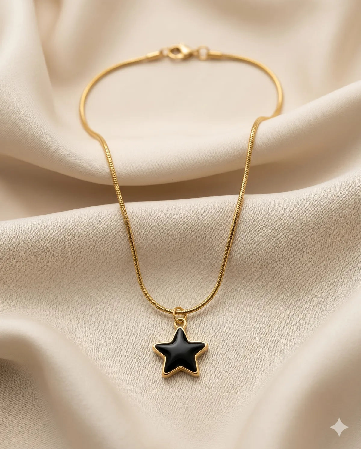 Gold Finished Black Star Minimalist Pendant Snake Necklace