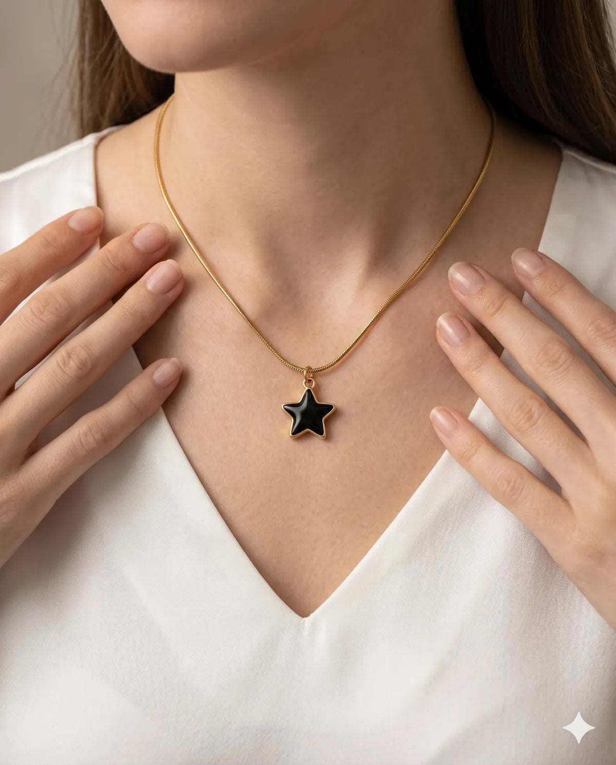 Gold Finished Black Star Minimalist Pendant Snake Necklace