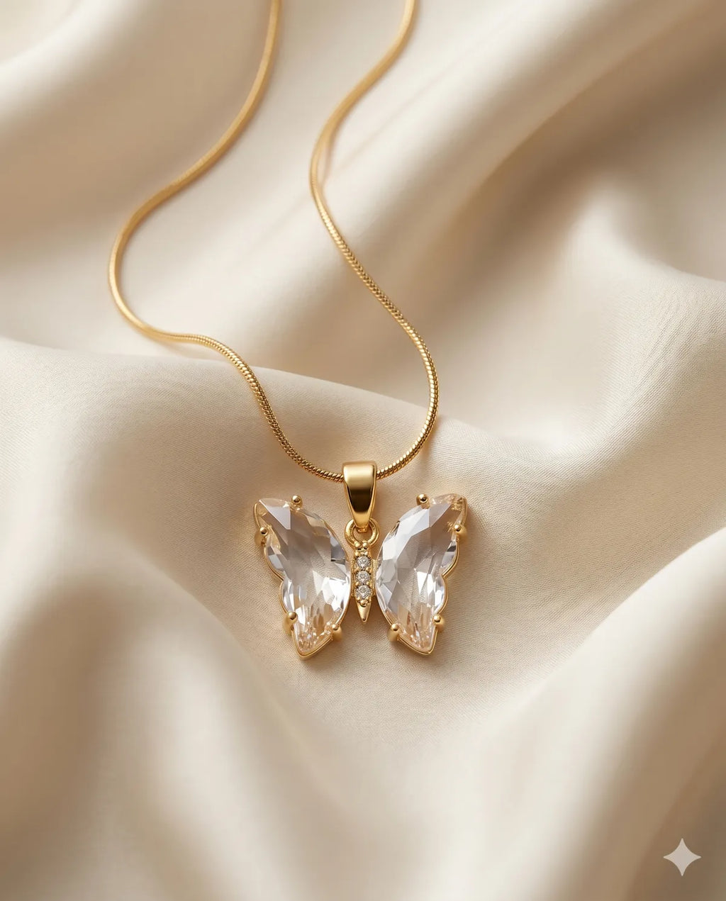 Gold Finished Butterfly Crystal Minimalist Pendant Necklace