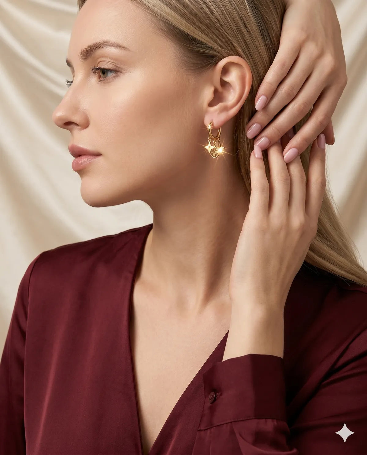 Gold Finished Clover Charm Hoop Earrings Trendy