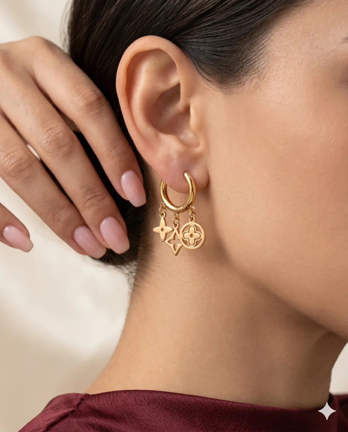 Gold Finished Clover Charm Hoop Earrings Trendy