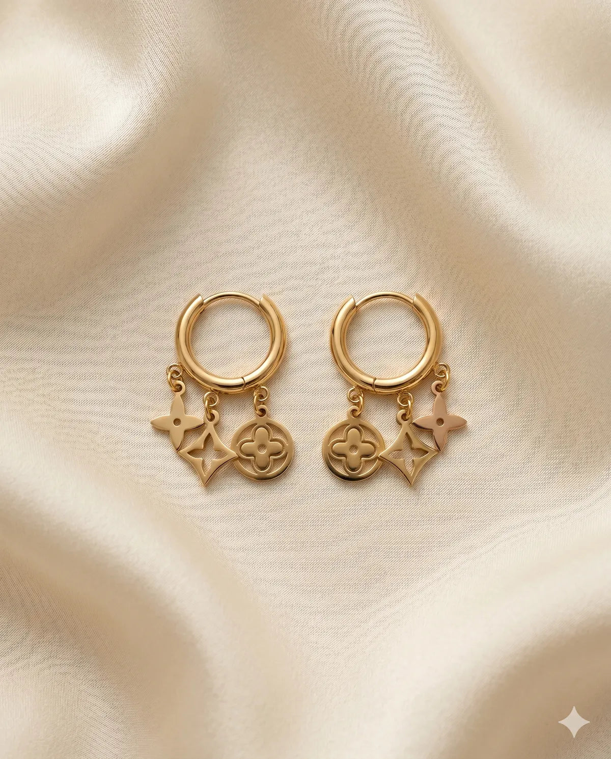 Gold Finished Clover Charm Hoop Earrings Trendy