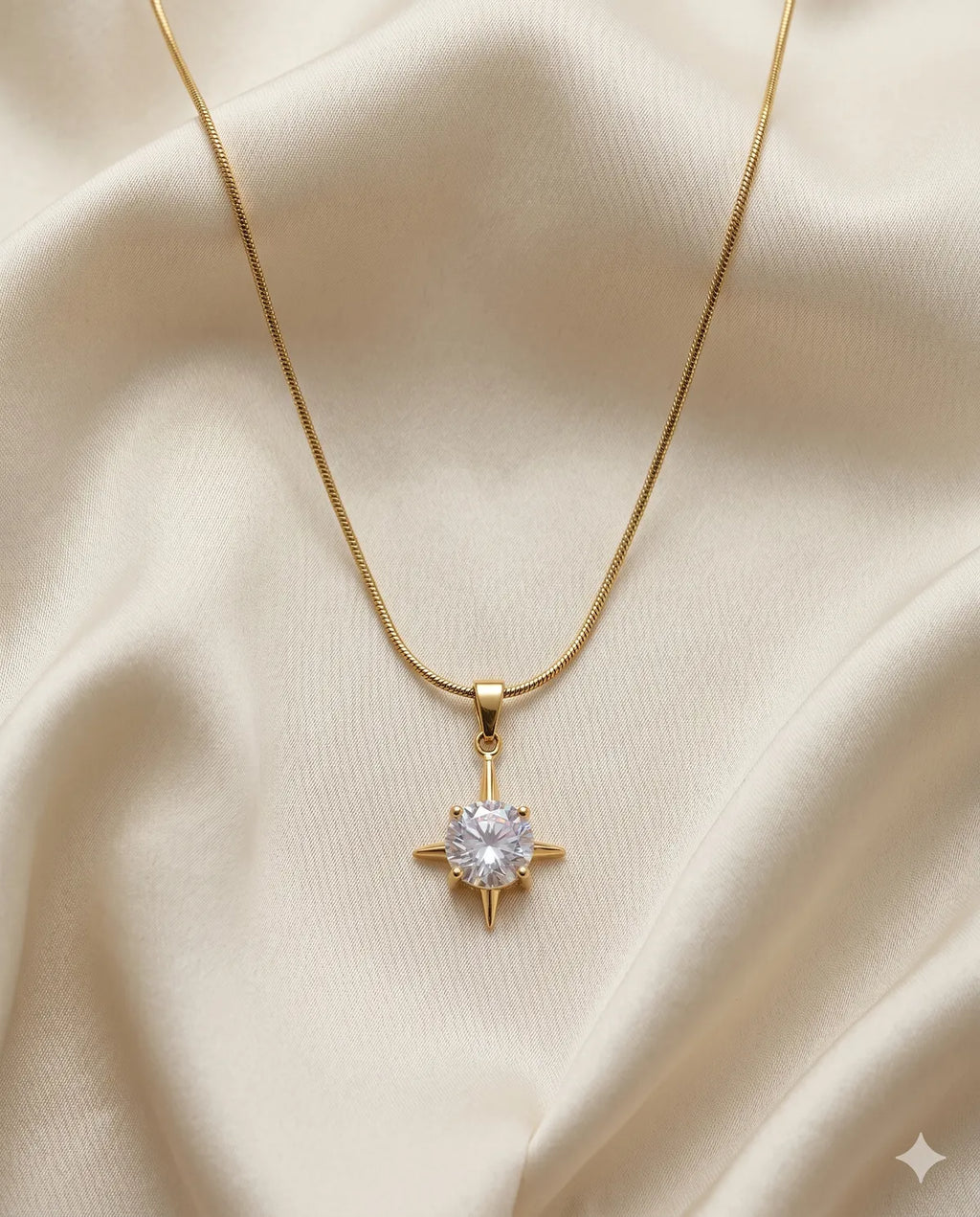 Gold Finished Compass Crystal Pendant Minimalist Necklace