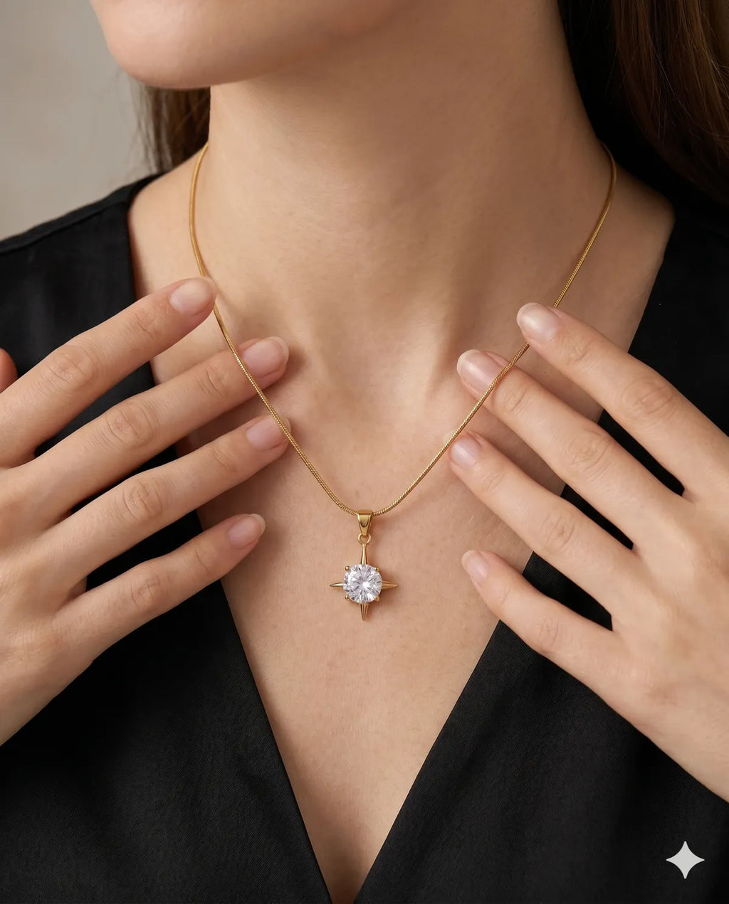 Gold Finished Compass Crystal Pendant Minimalist Necklace