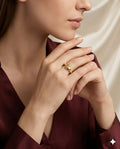 Gold Finished Crystal Hand Hugging Adjustable Ring