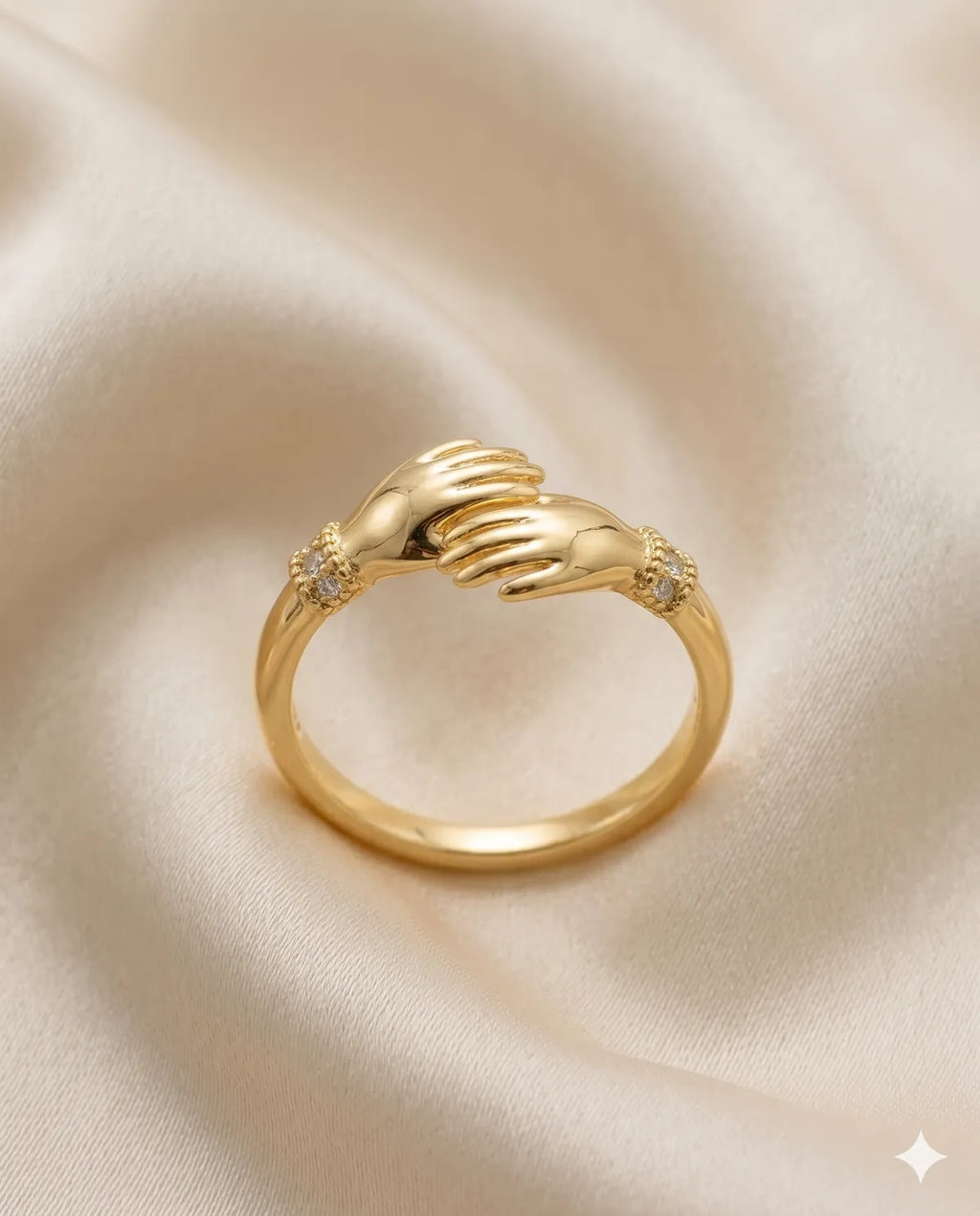 Gold Finished Crystal Hand Hugging Adjustable Ring