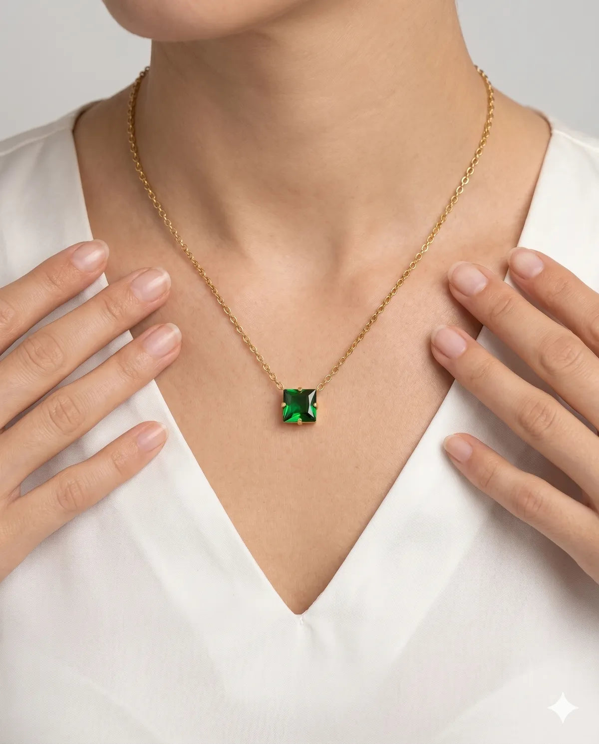 Gold Finished Emerald Solitaire Pendant Necklace for Women