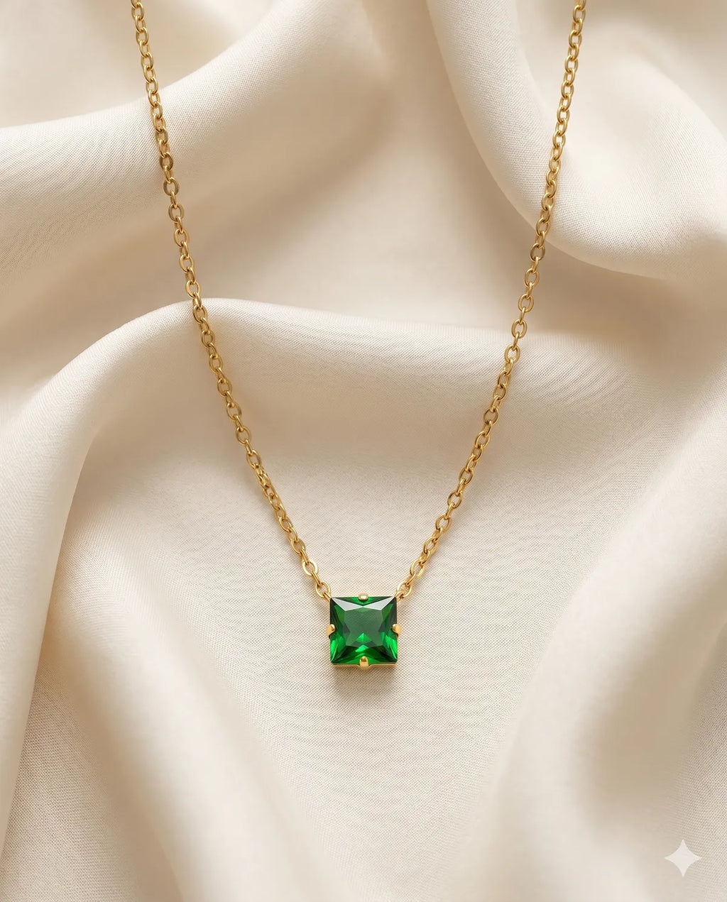 Gold Finished Emerald Solitaire Pendant Necklace for Women