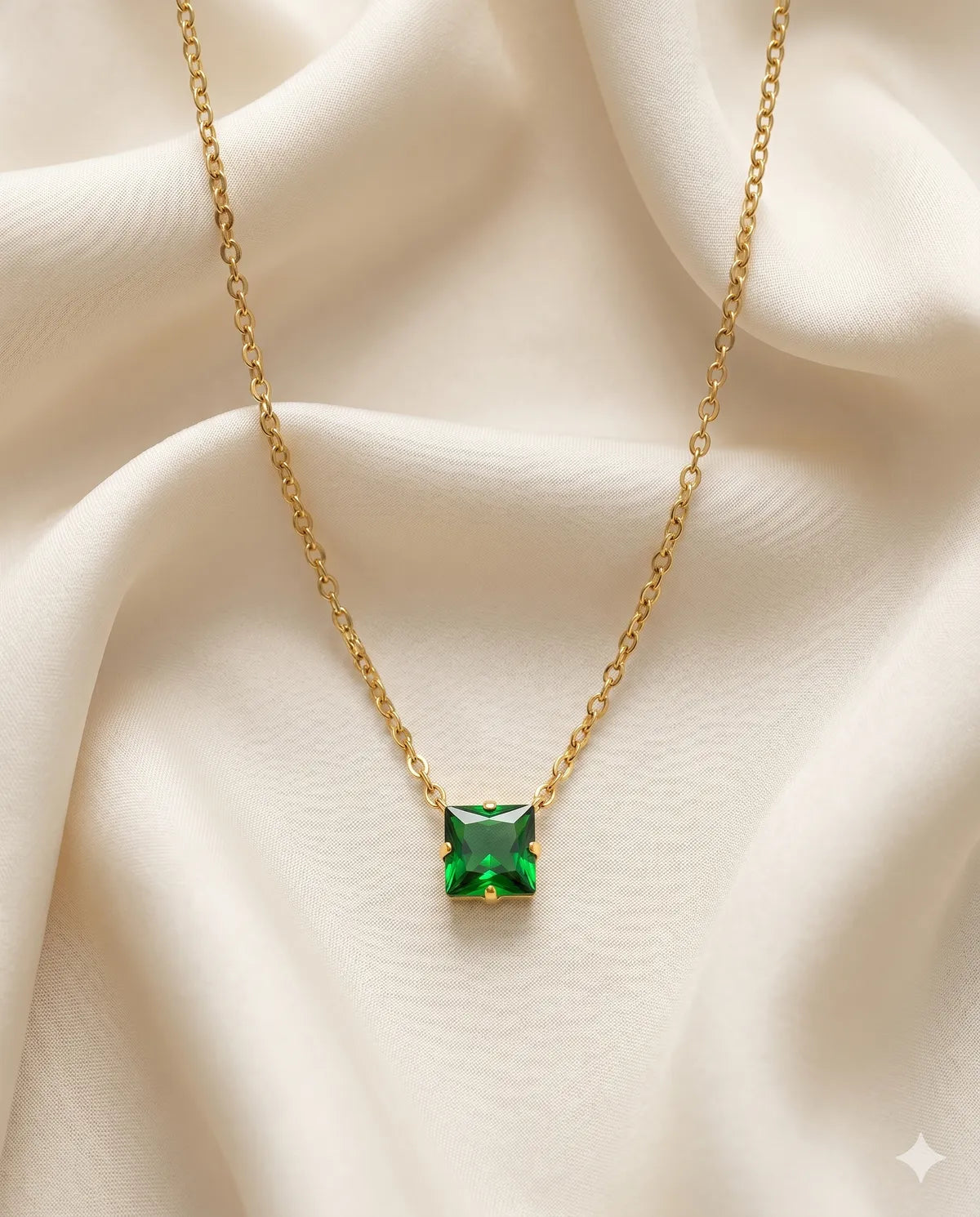 Gold Finished Emerald Solitaire Pendant Necklace for Women