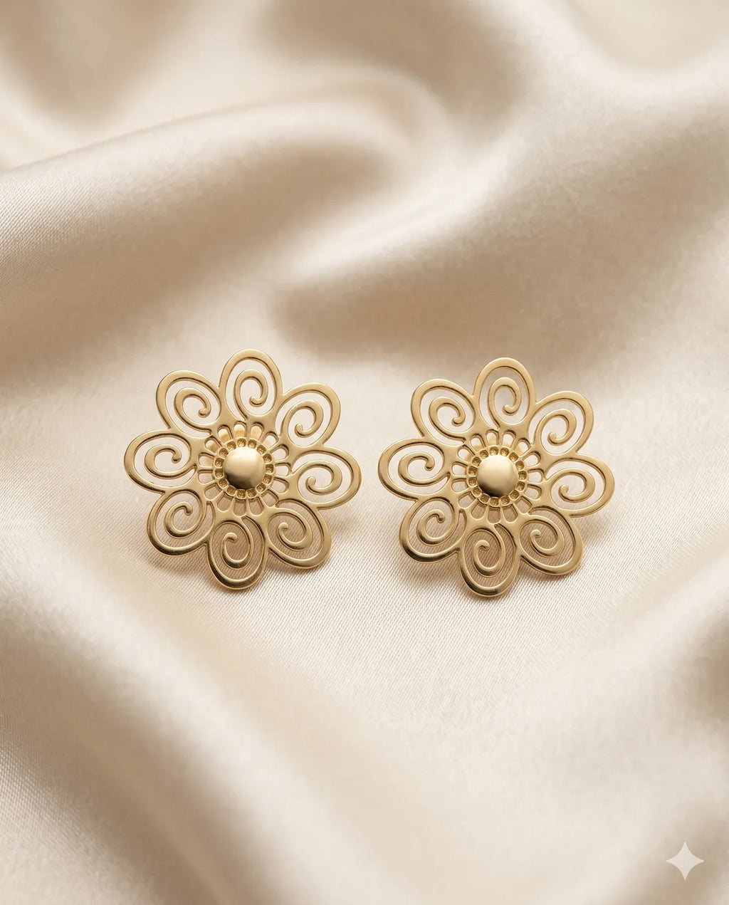 Gold Finished Floral Swirl Stud Earrings Minimalist