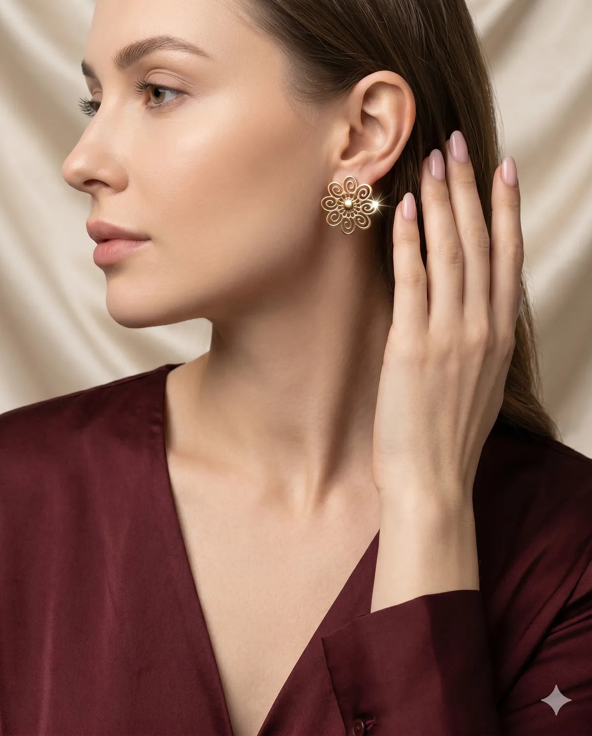 Gold Finished Floral Swirl Stud Earrings Minimalist