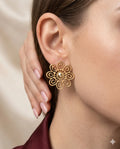 Gold Finished Floral Swirl Stud Earrings Minimalist