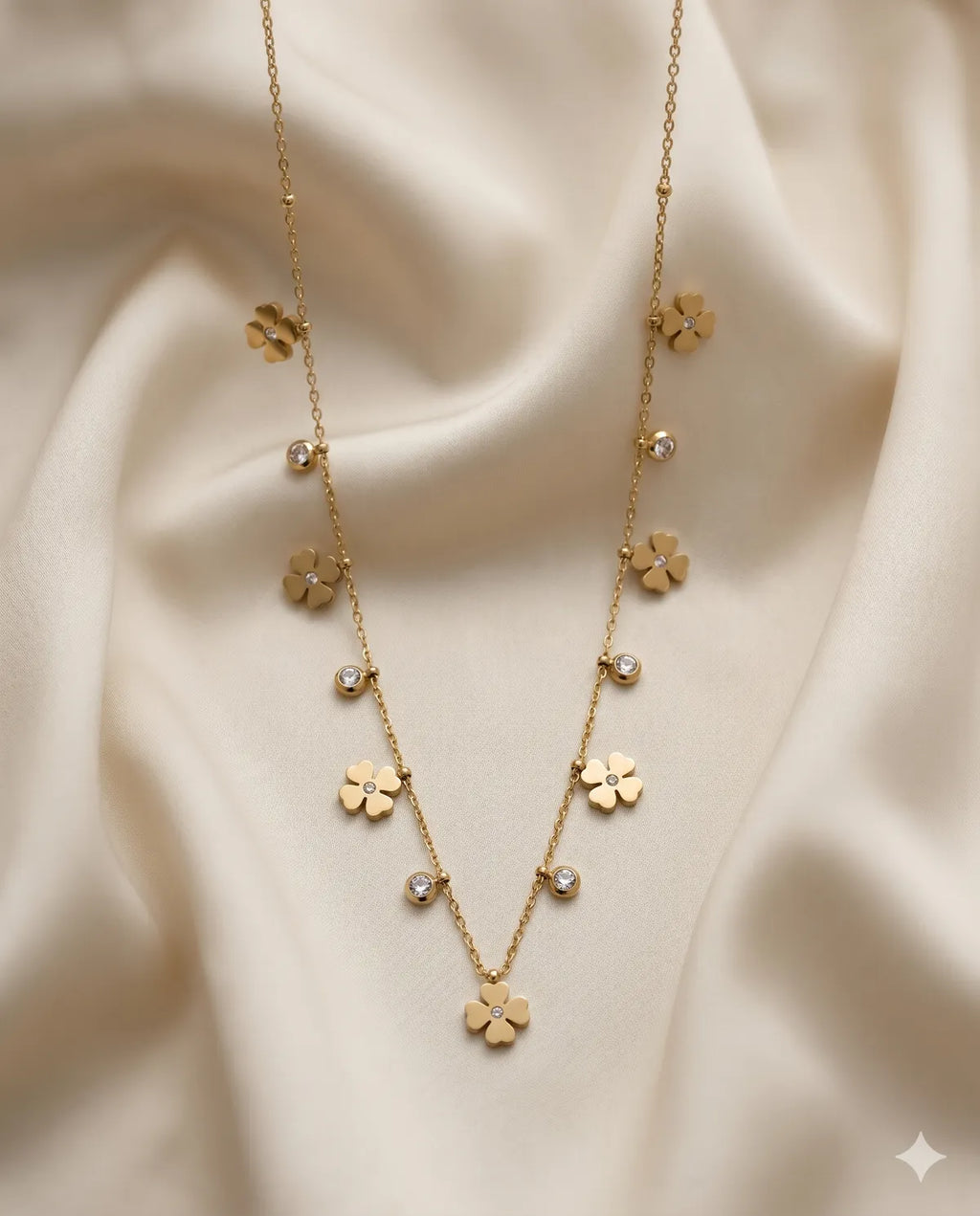 Gold Finished Flower Charm Beaded Layered Necklace