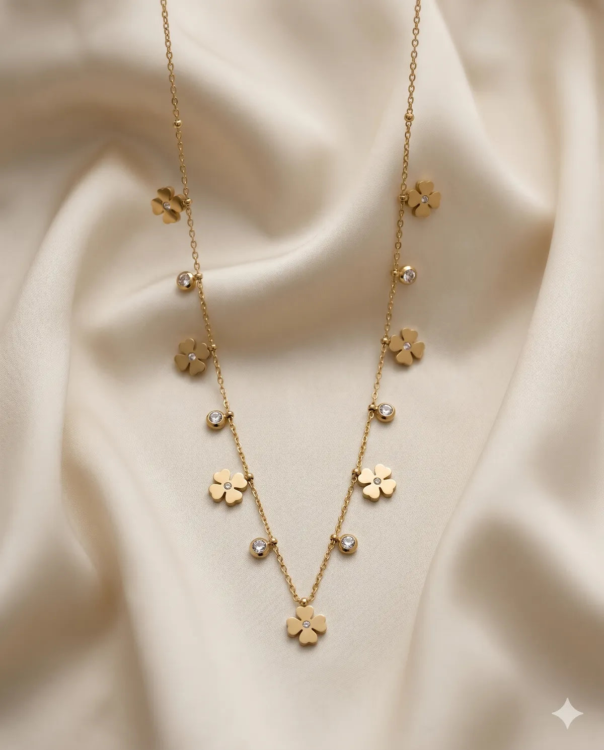 Gold Finished Flower Charm Beaded Layered Necklace