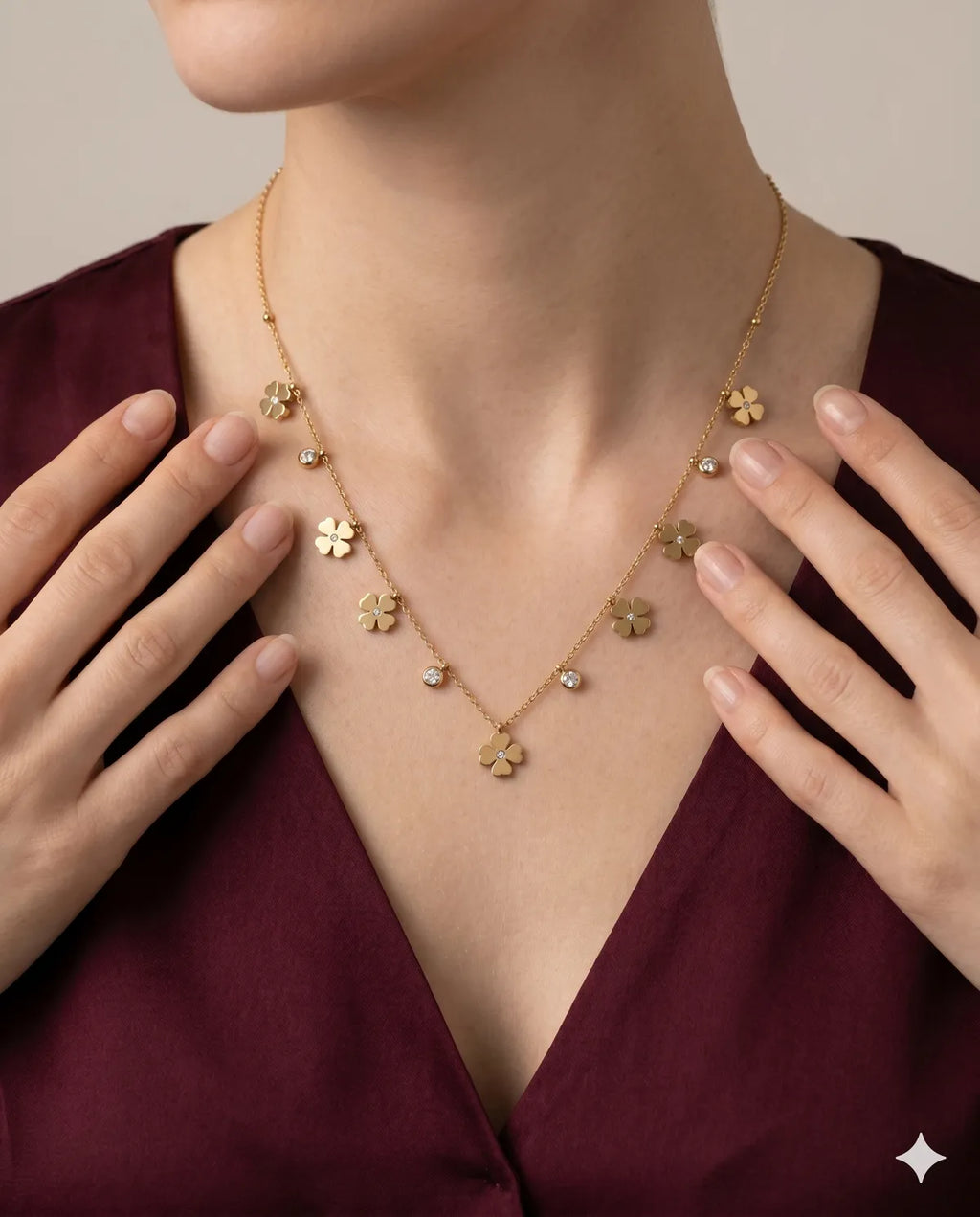 Gold Finished Flower Charm Beaded Layered Necklace