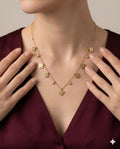 Gold Finished Flower Charm Beaded Layered Necklace