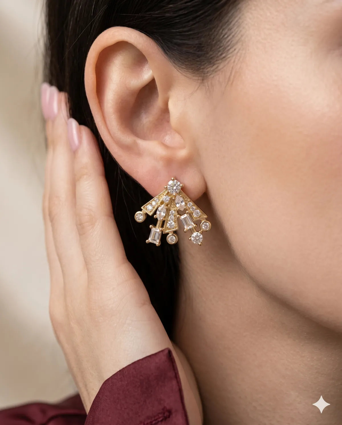 Gold Finished Geometric Crystal Stud Earrings Statement