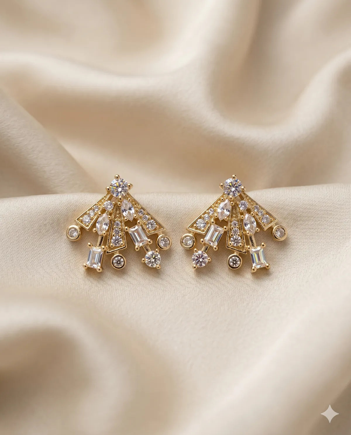 Gold Finished Geometric Crystal Stud Earrings Statement