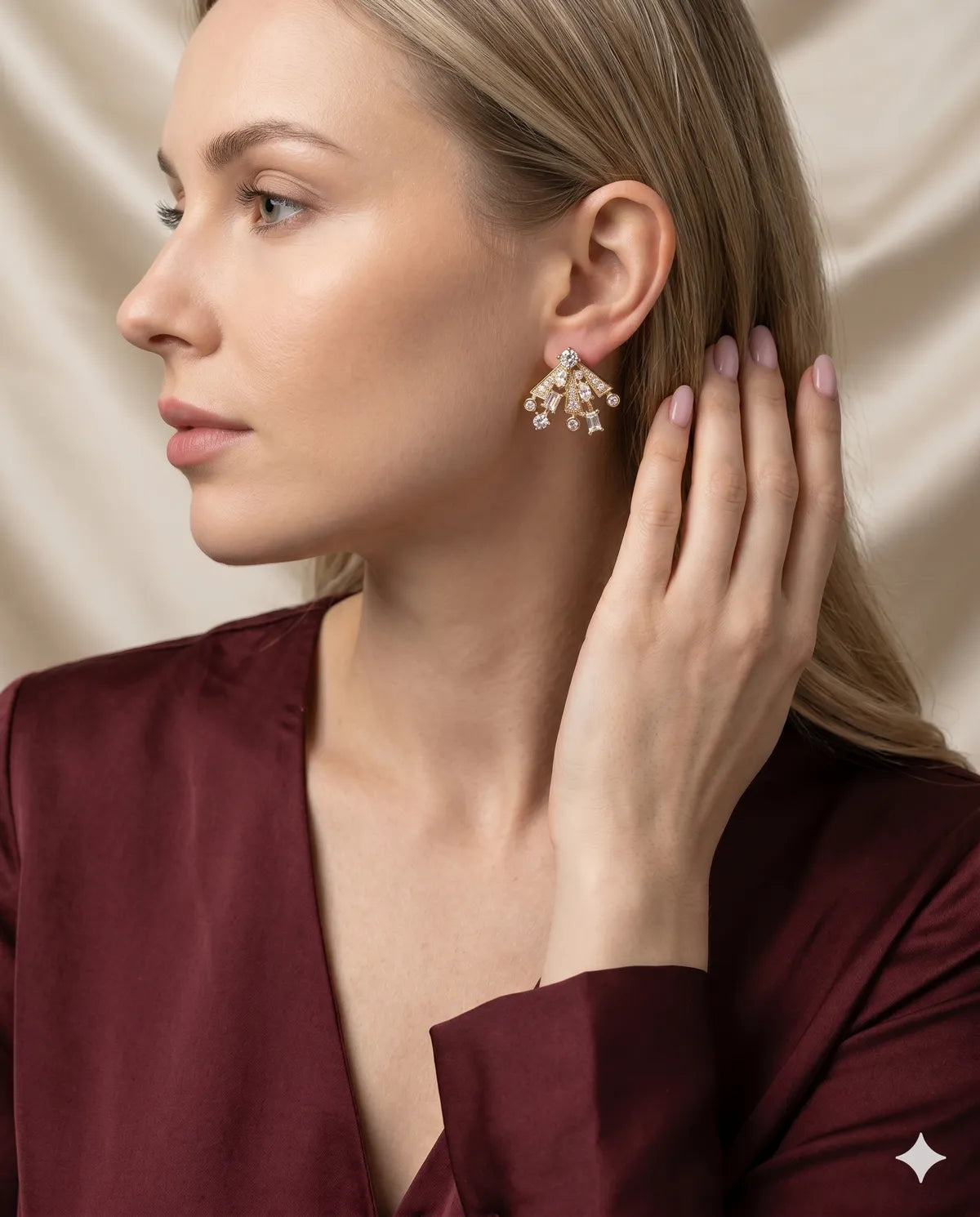 Gold Finished Geometric Crystal Stud Earrings Statement