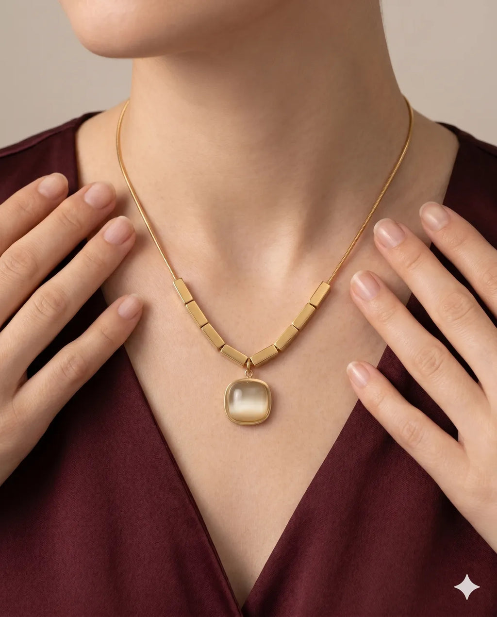 Gold Finished Geometric Moonstone Pendant Necklace